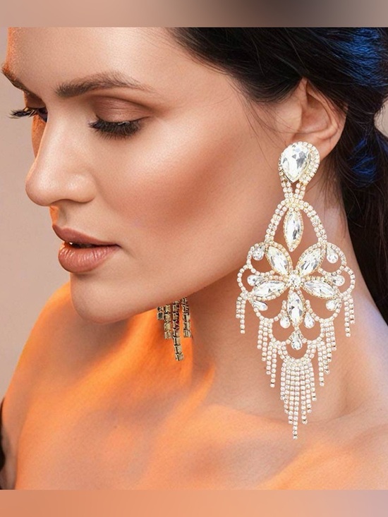 Jewelry - Marquise -Embellished Gold Chandelier Drop Earrings